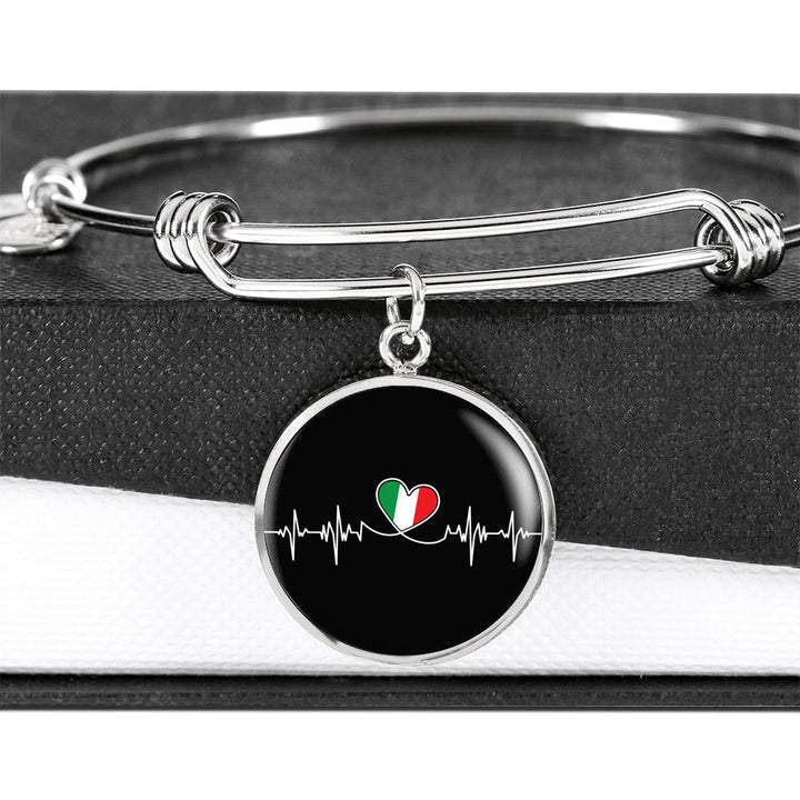 Italian Lifeline With Circle Charm Bangle in Gold & Stainless Steel