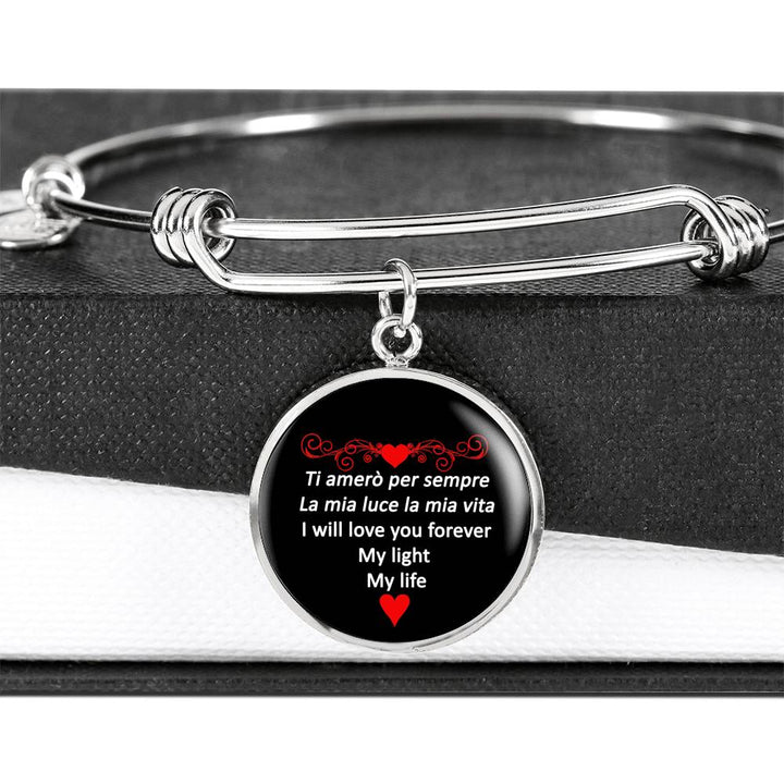 I Will Love You Forever in Red with Circle Charm Bangle in Gold & Stainless Steel