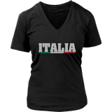 A black t-shirt with the word 'ITALIA' printed in white letters with a red and green stripe below it.