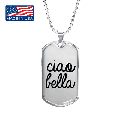 Ciao Bella Dog Tag Pendant in Black with Military Chain in Stainless Steel & Gold Option