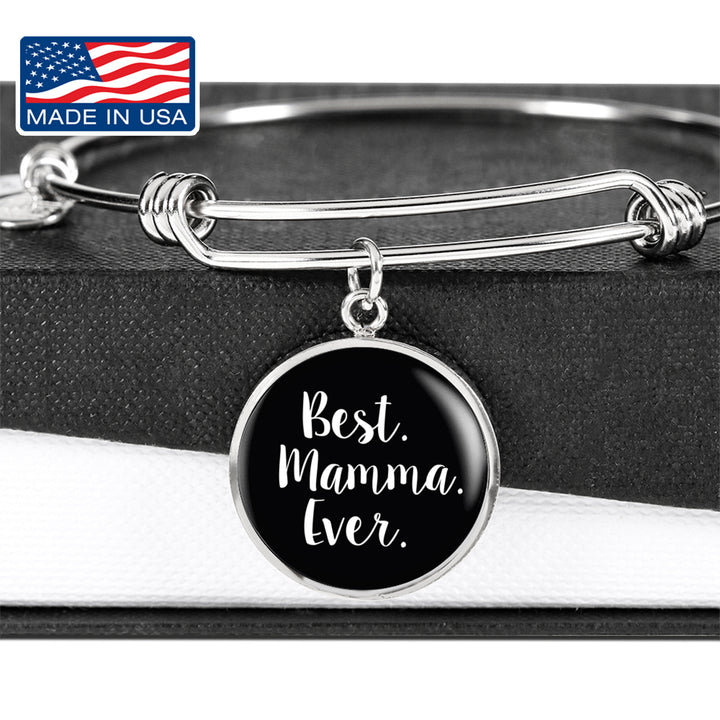 Best Mamma Ever with Black Circle Charm Bangle in Gold & Stainless Steel