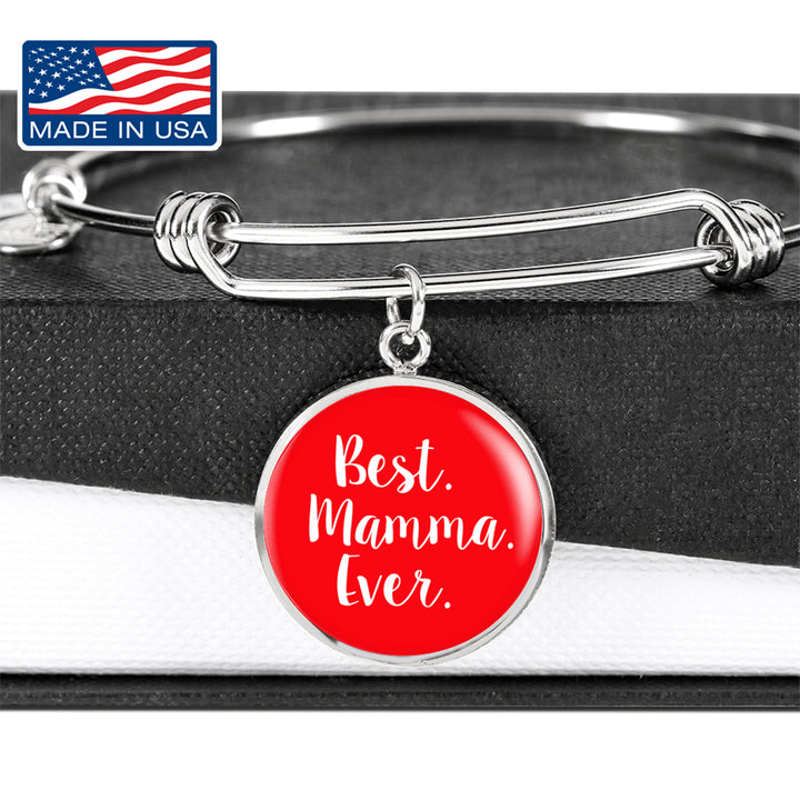 Best Mamma Ever with Red Circle Charm Bangle in Gold & Stainless Steel