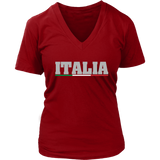 A black t-shirt with the word 'ITALIA' printed in white letters with a red and green stripe below it.