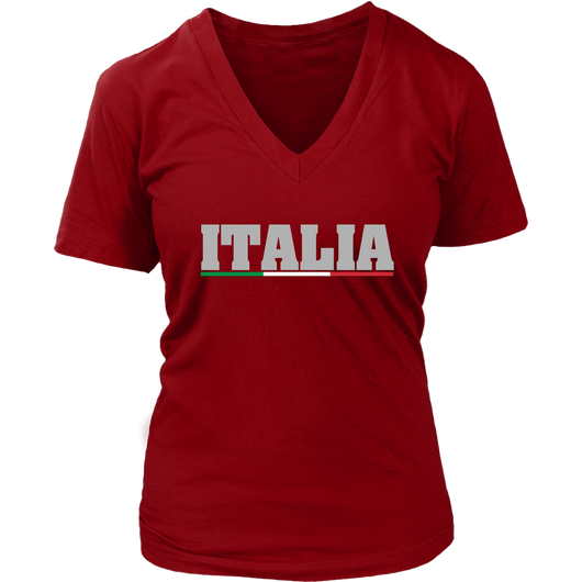 A black t-shirt with the word 'ITALIA' printed in white letters with a red and green stripe below it.