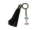 Italian Flag Jeweled “I” Keychain with Black Leather Tassel